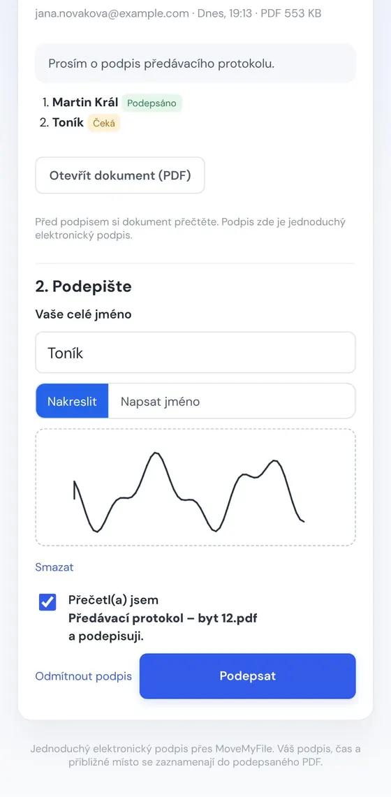 Podpis prstem na telefonu