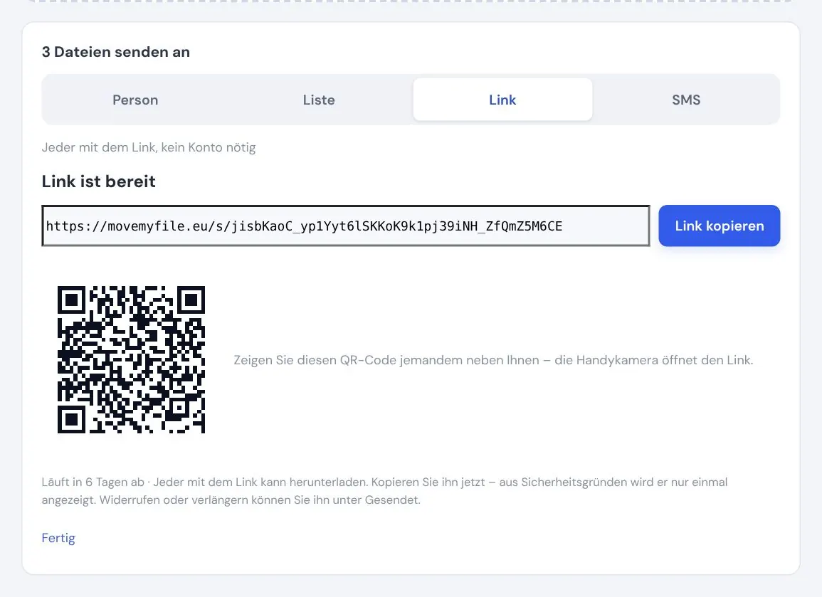 Oder einen Link mit QR-Code erstellen
