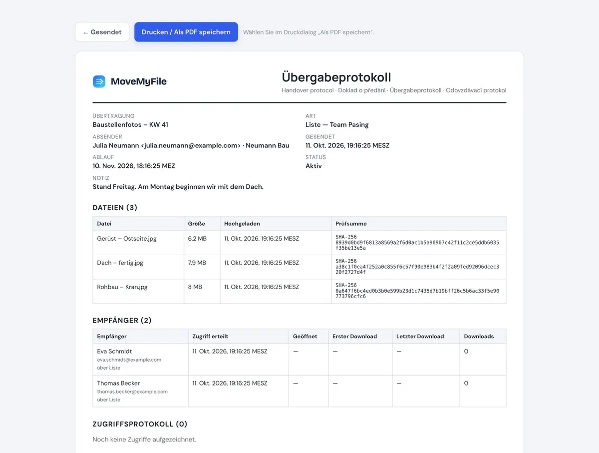 Übergabeprotokoll