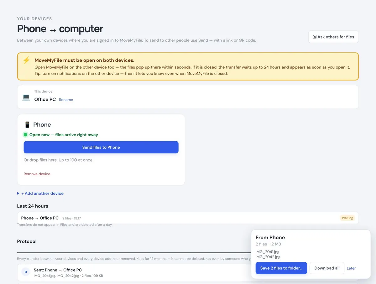 Move files between your own devices