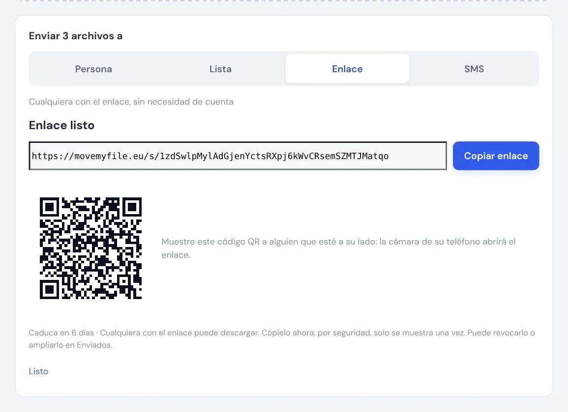 O cree un enlace y un código QR