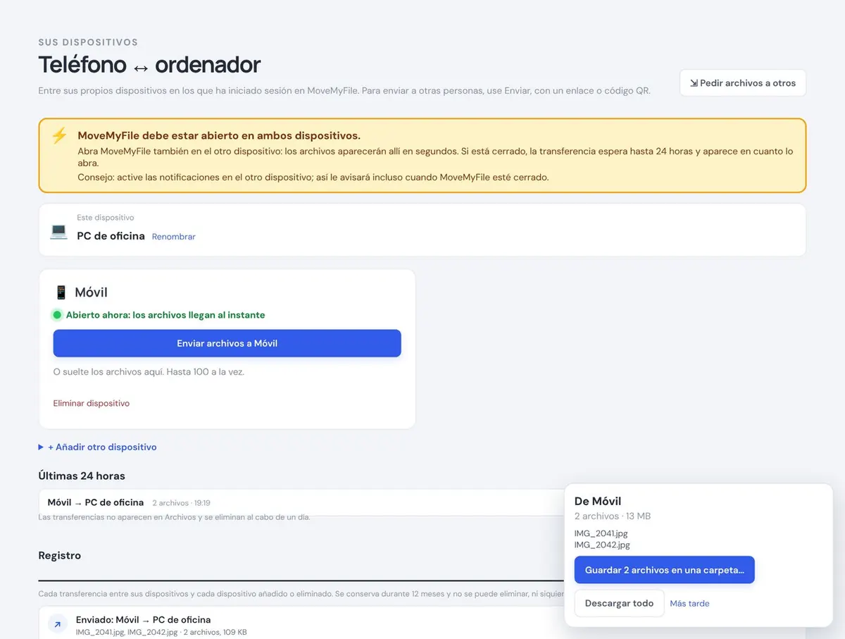 Pase archivos entre sus dispositivos