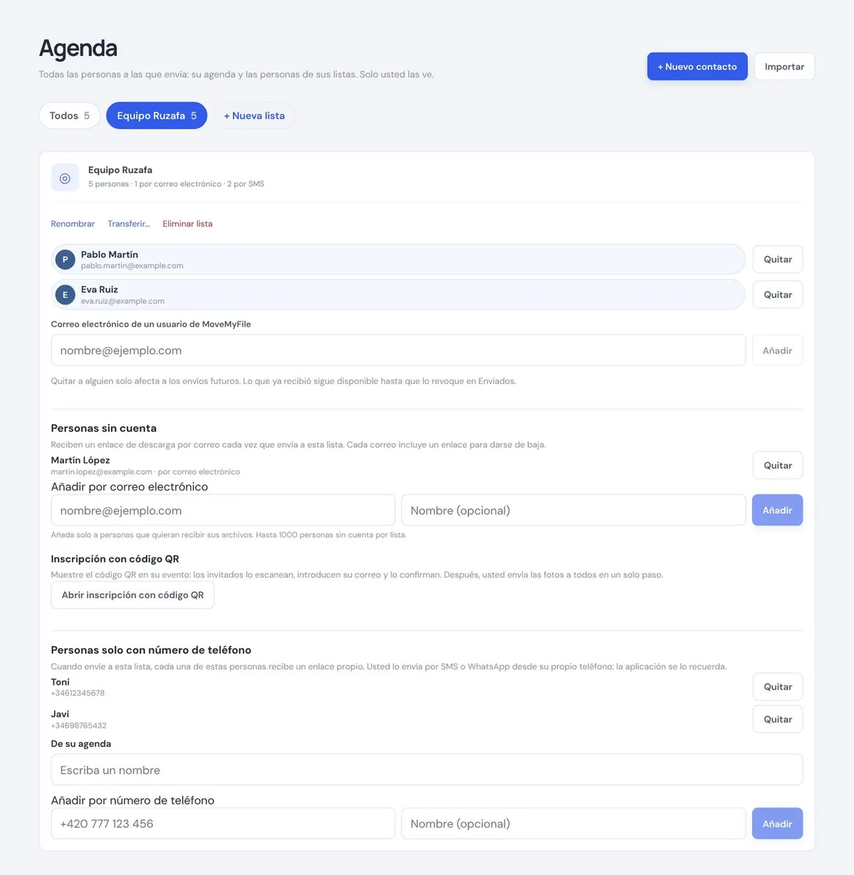 Listas en la agenda