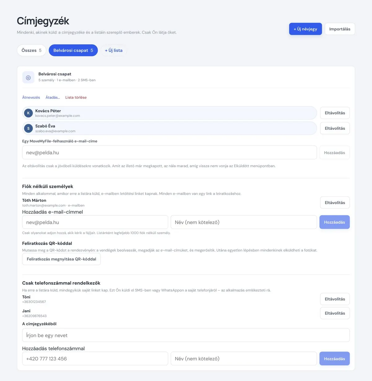 Listák a címjegyzékben