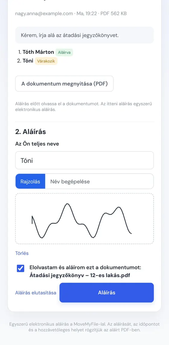 Aláírás ujjal, telefonon