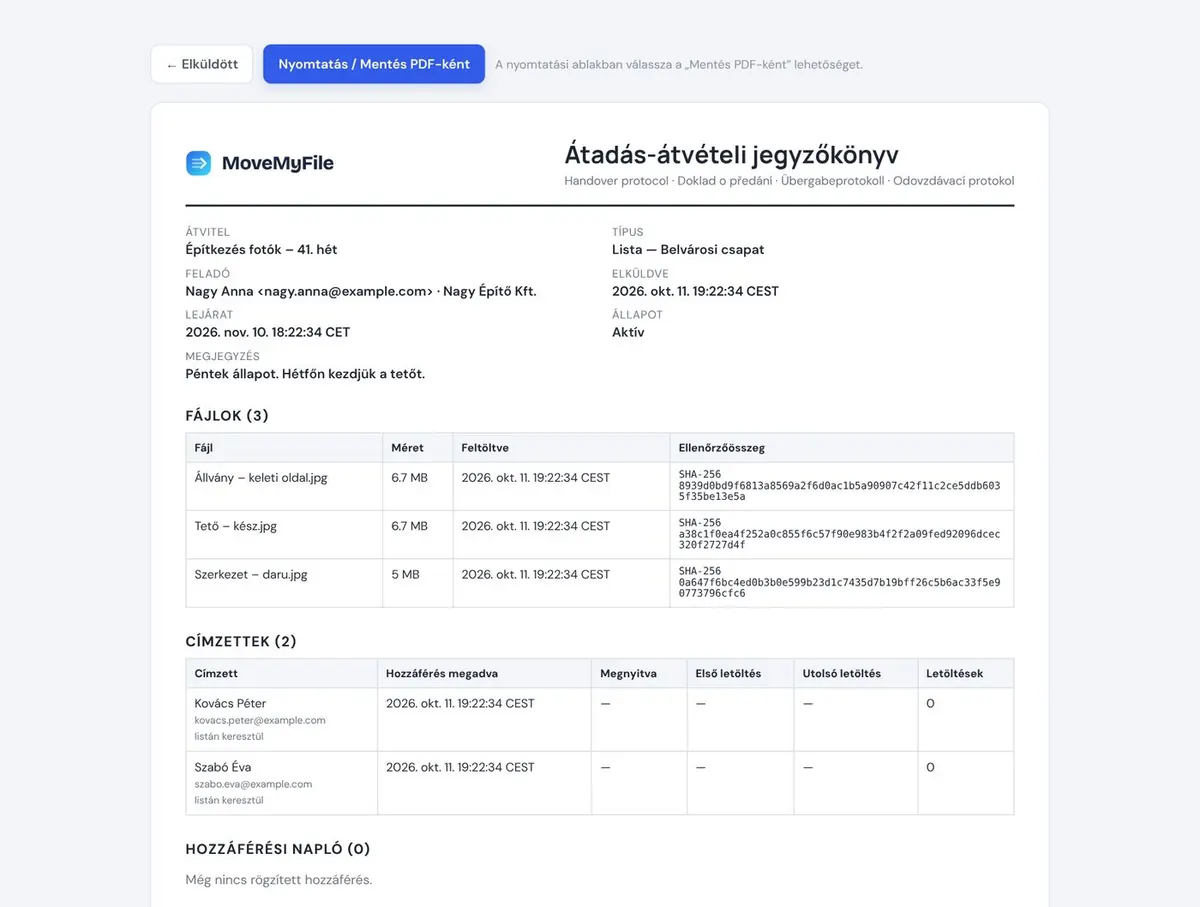 Átadási jegyzőkönyv