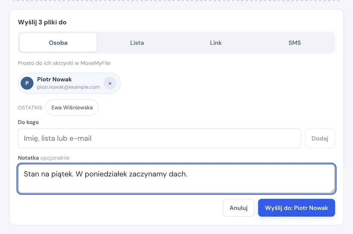 Wyślij je jednej osobie
