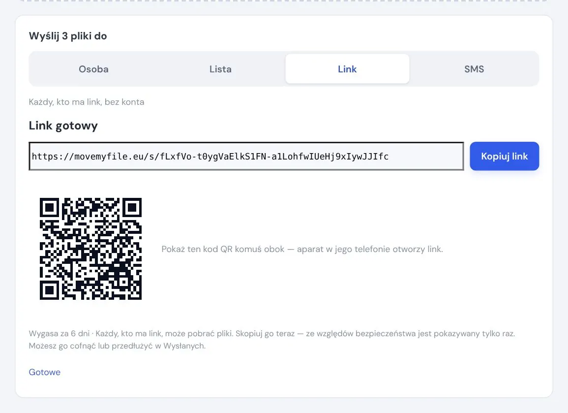 Albo utwórz link i kod QR