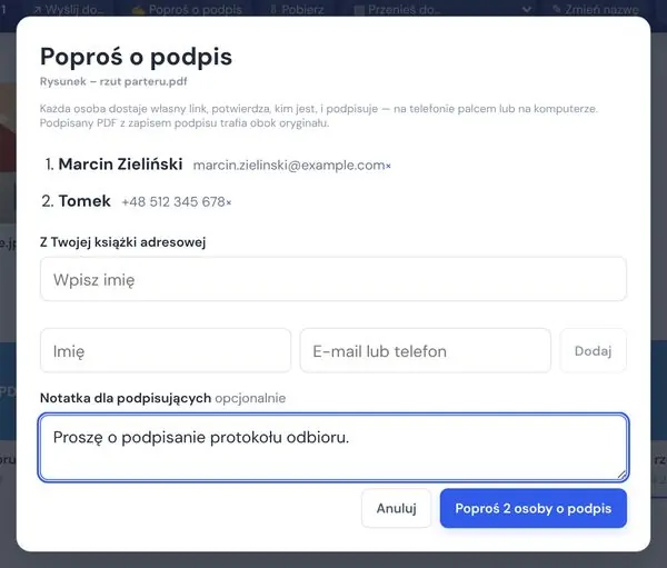 Poproś o podpis pod PDF