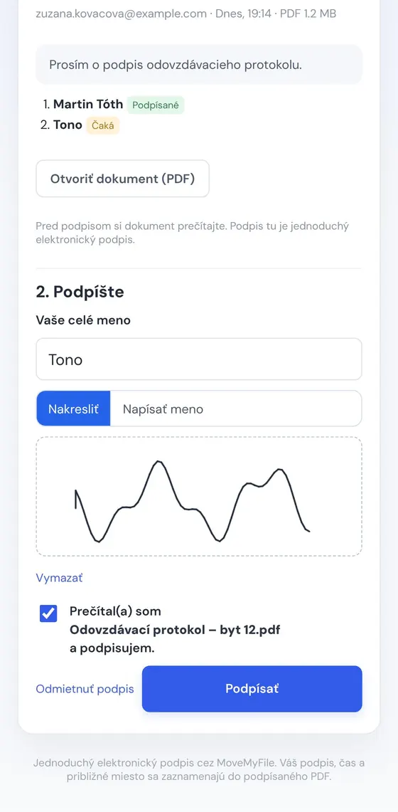 Podpis prstom na telefóne